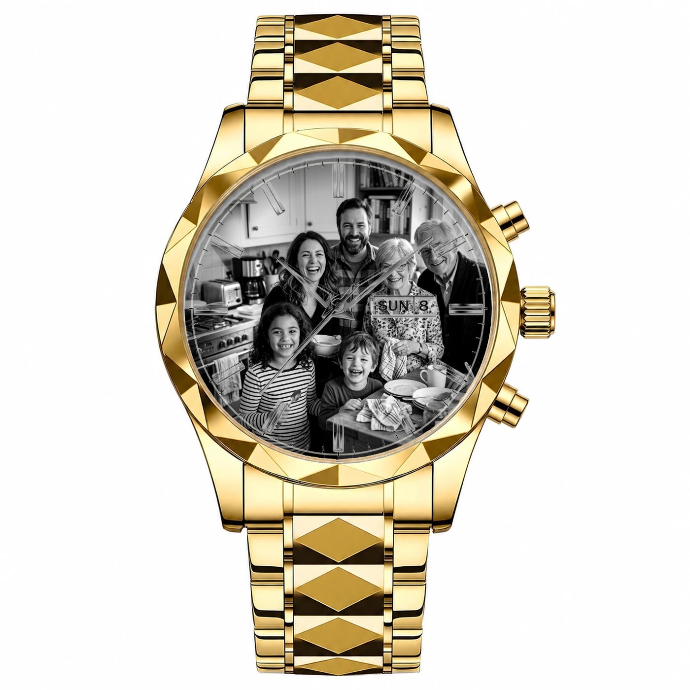 Family of six portrait on a Full Gold watch, Heirloom Monochrome style